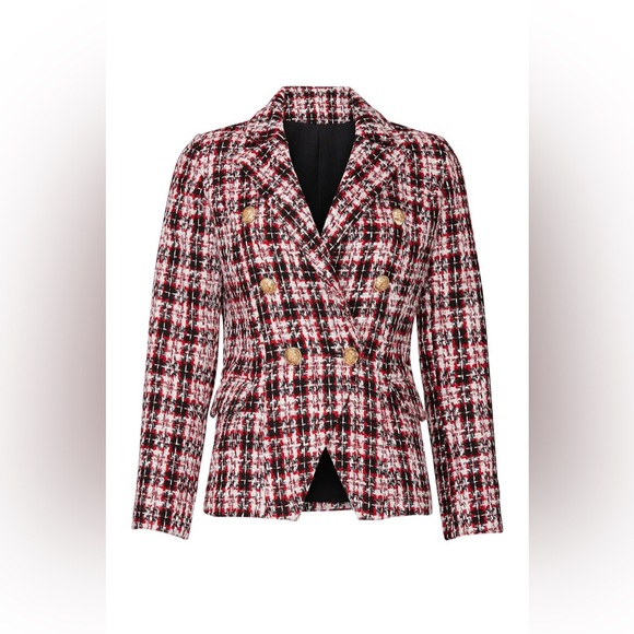 Lioness Jackets & Blazers - Lioness Red and Black Tweed Blazer with Gold Buttons